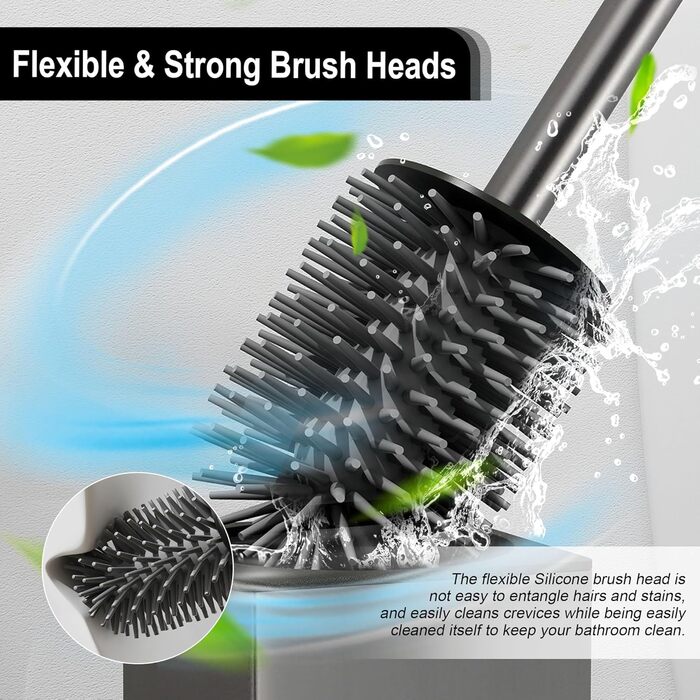 Набір для туалету BVL з щіткою та тримачем, метал, силікон, сірий