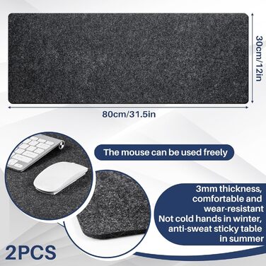 Килимок для миші та клавіатури Panelee 80x30 см, повстяний, антиковзкий, сірий. Захисний килимок для столу в офіс/дім