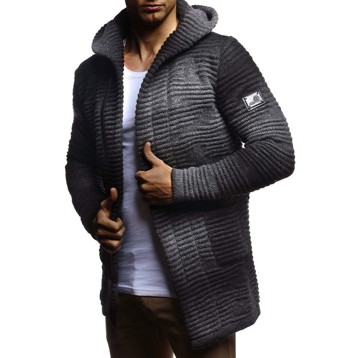Чоловічий светр-кардиган Leif Nelson з капюшоном та блискавкою - теплий чоловічий светр з м'якого трикотажу для зими