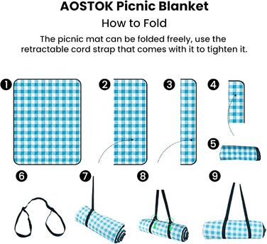 AOSTOK Плед для пікніка, пляжний килимок, вологостійкий з ручкою, 200x150 см, блакитний