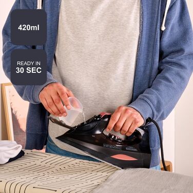 Праска з парою Black+Decker BXIR3000E | 3000 Вт | Керамічна підошва | 200 г/хв | Система захисту від накипу | Вертикальне прасування | Дезінфекція