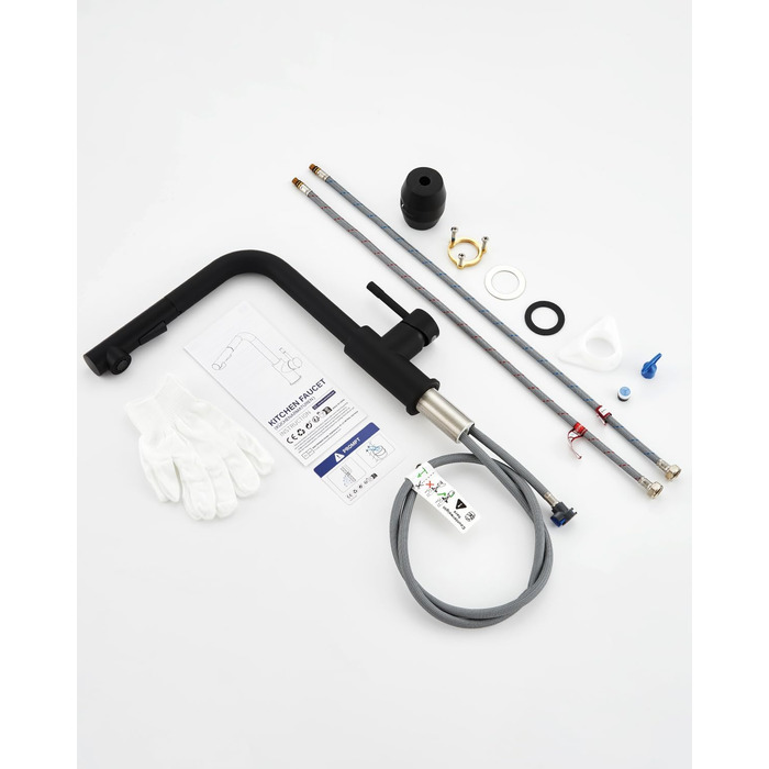 Змішувач кухонний висувний Sofetiy з душем, нержавіюча сталь, чорний, 360°