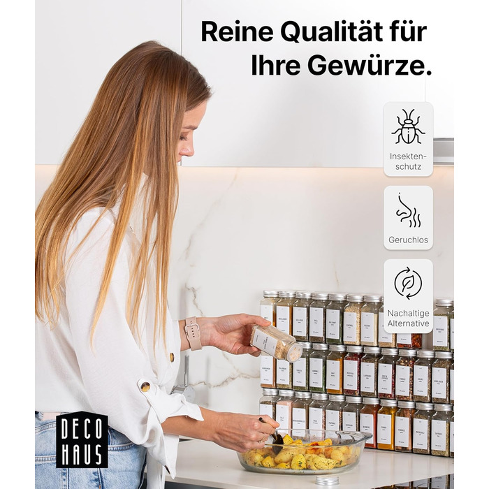 Набір скляних баночок для спецій Deco haus® з кришкою та ситом [+Етикетки] - 24 шт.
