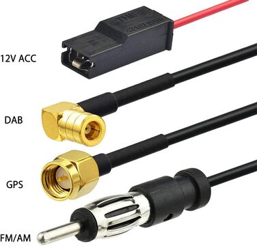 Eightwood DAB/DAB+ автомобільна антена-спліттер AM/FM GPS, дахова антена з підсилювачем, активна антена-акула для авто, 5 м кабель SMB RG174, розгалужувач SMB+SMA+DIN