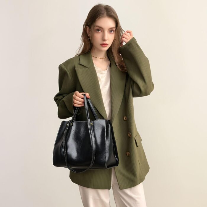 Сумка жіноча велика елегантна через плече PU шкіра Shopper Bag для роботи, школи, офісу, повсякденна (Коричнева)