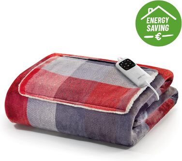 Електрична ковдра Imetec Adapto Velvet Tartan з кишенями для рук та ніг, 150x110 см, 6 температур, безпечна, швидко нагрівається, миється