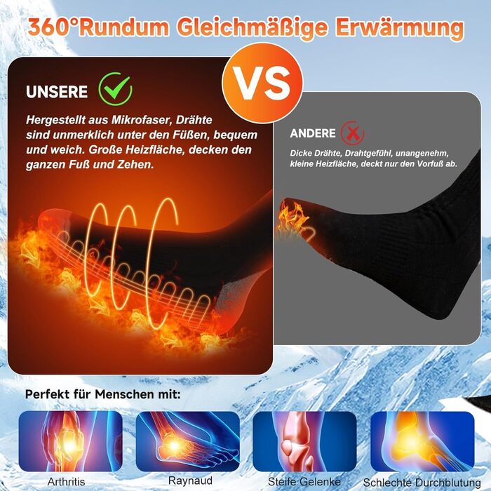 Гріючі шкарпетки з керуванням через додаток 5V 8000mAh, підігрівачі ніг, гріючі шкарпетки для жінок та чоловіків, пранні, 4 температурні режими, перезаряджувані, для зимових видів спорту (лижі, велосипед, рибалка, кемпінг, піші прогулянки), розмір EU36-48