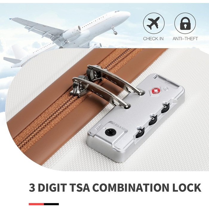 Набір валіз KONO 4 в 1 з косметичкою, ABS, великий, середній, маленький, з TSA замком (кремовий білий)