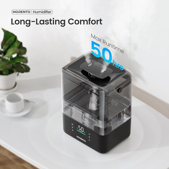 Розумний зволожувач повітря для спальні, велика кімната, 6 л, з дифузором для ефірних олій, керування через додаток та голосове управління, для дитячої кімнати та рослин, білий/чорний