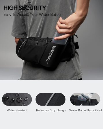 Чоловіча/жіноча поясна сумка Waterfly з тримачем для пляшки: спортивна, стильна, для бігу, прогулянок, велосипеда, подорожей, чорна