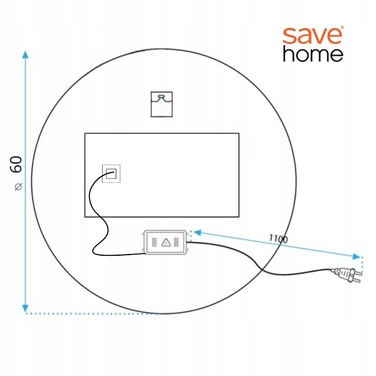 Настінне кругле дзеркало Save Home у пластиковій рамі, 600 x 600 мм