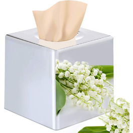 Discoball Tissue Box Cover Cube Tissue Holder Square Mirror Tissue Dispenser Holder Bathroom Tissue Organizer Stand for Home, Office, and Car (Silver)