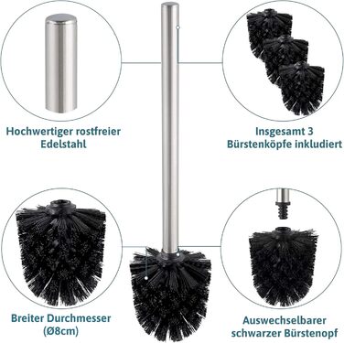 Набір для ванної кімнати WC-Garnitur з тримачем для туалетного паперу, хромований, без свердління, нержавіюча сталь, скляний підстав, 32x20x70 см, легка установка, 1 та 2 змінні щітки для унітазу