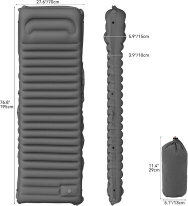 Isomatte YITAHOME самонадувна Ultralight для кемпінгу з вбудованим насосом та подушкою, туристична матрац для відпочинку на природі, подорожей, хайкінгу (Сапфіровий блакитний) (Світло-сірий)