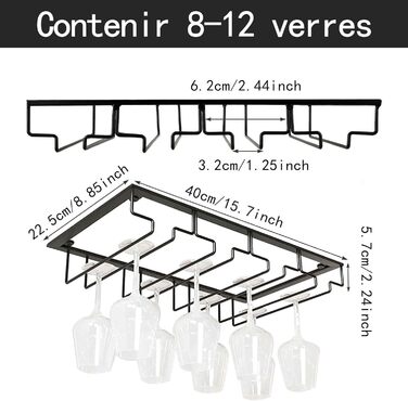 Тримач для келихів вина JMIATRY (2 шт.) - настінний, металевий, чорний (41x23.5x6 см)