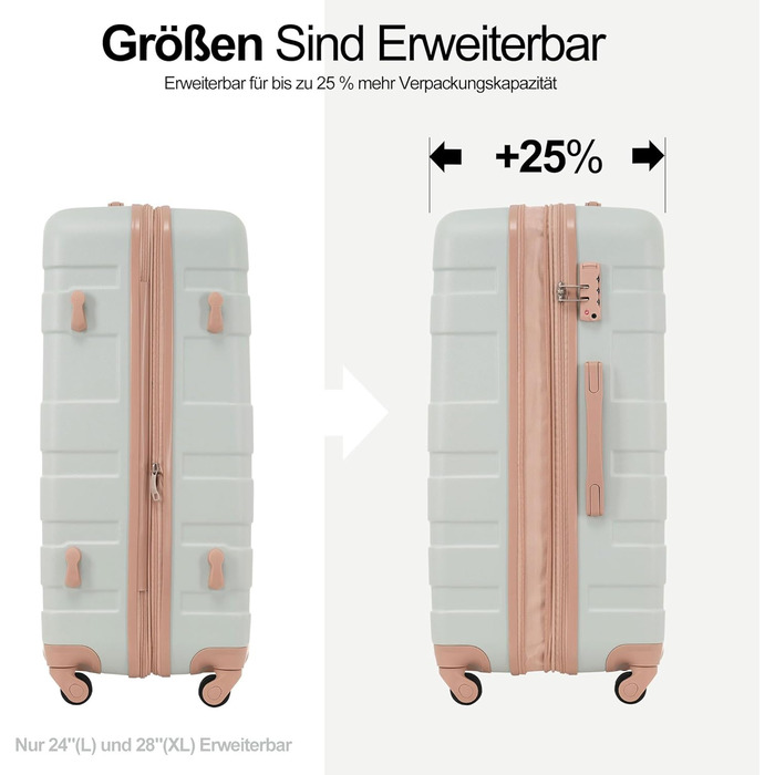 Набір валіз Merax (3 шт) з ABS-пластику, L-XL, з TSA-замком, розширюваний, з культурою та сумкою для подорожей (зелений)