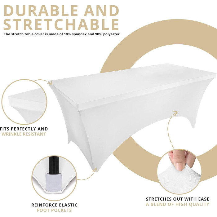 Utopia Kitchen Spandex Tablecloth 2 Pack [5FT, White] - Tight-Fitting, Precision-Fit, Washable, and Wrinkle-Free Tablecloth for Outdoor Events, Weddings, Banquets & Parties [183Lx76Wx76H] cm