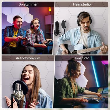 Акустичні гексагональні панелі TONOR самоклеючі, шумопоглинаючі стінові плитки для студії та декору, 30x26x1 см, білий колір, 18 шт.