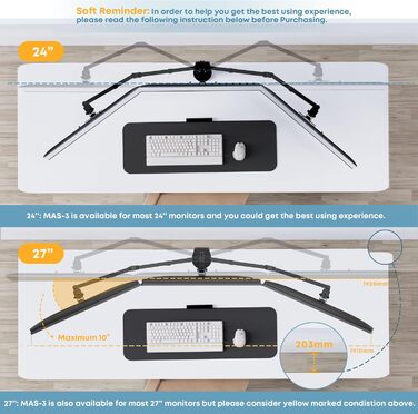 Тримач для монітора PUTORSEN на стіл для 13'-27' LCD/LED моніторів, 7 кг/монітор, регульований (180° нахил, 360° поворот, регулювання висоти), білий (чорний, білий)