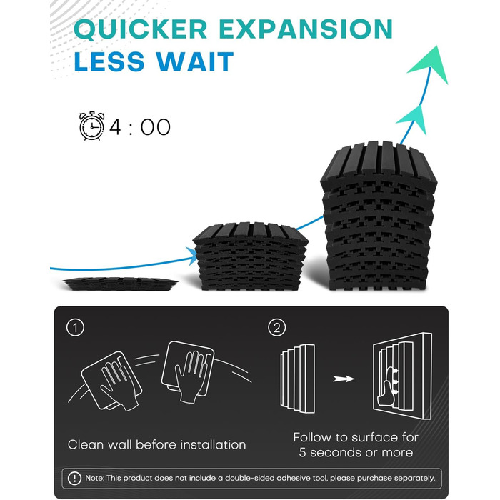 Акустичний поролон для звукоізоляції, панелі шумопоглинаючі 30x30x5 см, 24 шт, для студії звукозапису, чорний та сірий (Upgraded Curved)