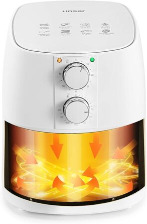 Аерофритюрниця Linsar 4 л, з таймером, функцією підтримки тепла, регулюванням температури, 1400 Вт, енергоощадна, біла