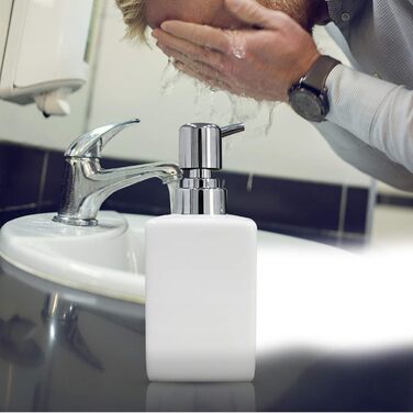 Керамічний дозатор для мила та лосьйону, 320 мл, квадратний, класичний, для кухні, ванної кімнати, пральні, наповнюваний, білий