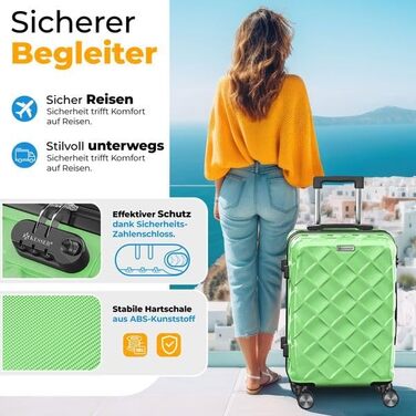 Набір валіз KESSER® 3 шт. | ABS валізи з кодовим замком, ваговою валізою та органайзером для подорожей | Валізи для ручної поклажі та великі валізи для бізнесу та подорожей (Apple Green)