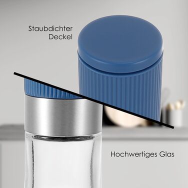 Набір міні-меленців для солі та перцю Vzaahu (2 шт.) з керамічним механізмом, кориця, регульована ступінь помелу, сірий та блакитний, портативні, багаторазові