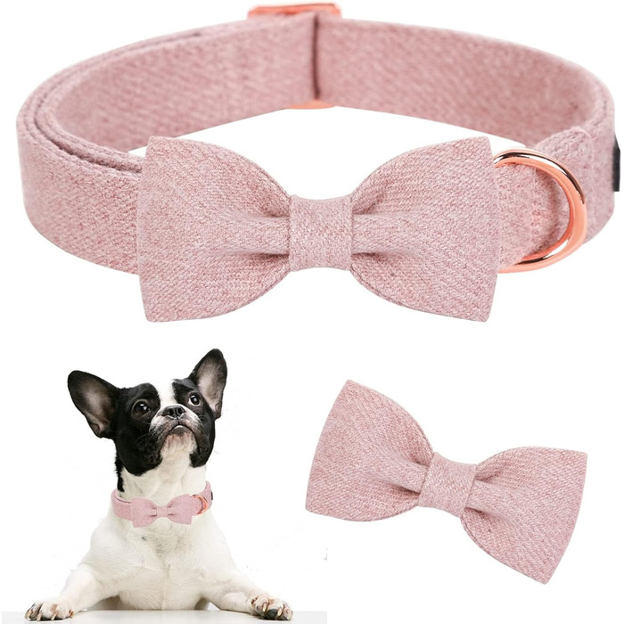 Нашийник для собак дівчаток Aring Pet: бавовняний, з бантиком, регульований, рожевий (M)