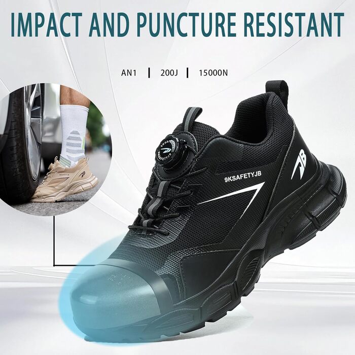 Черевики робочі чоловічі/жіночі S3 Explorer 3.0, легкі, дихаючі, зі сталевим підноском, швидкозастібання, чорні (40 EU)