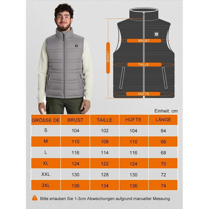 Обогреваемый жилет UNBON для мужчин и женщин с Powerbank 10000mAh USB, 3 режима нагрева, 6 зон обогрева, аккумулятор (L, Серый)