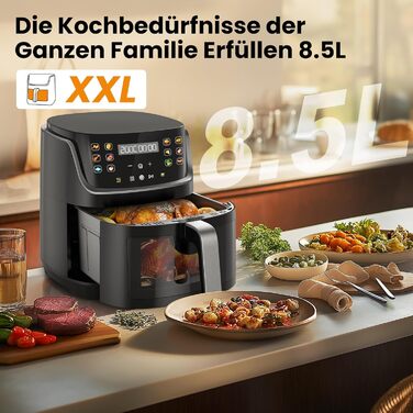 G12 Ultra 8.5L Air Fryer XL with Window - 1785W Electric Air Fryer with LED Touchscreen, 12 Functions, Dishwasher-Safe Baskets
