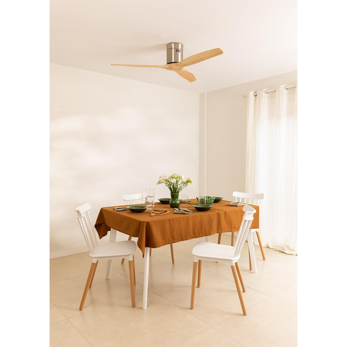 Вентилятор стельовий Windcalm M/ з підсвічуванням, Нікель, імітація світлого дерева, з пультом, 40W, Ø132cm, таймер, DC-двигун, літньо-зимовий режим