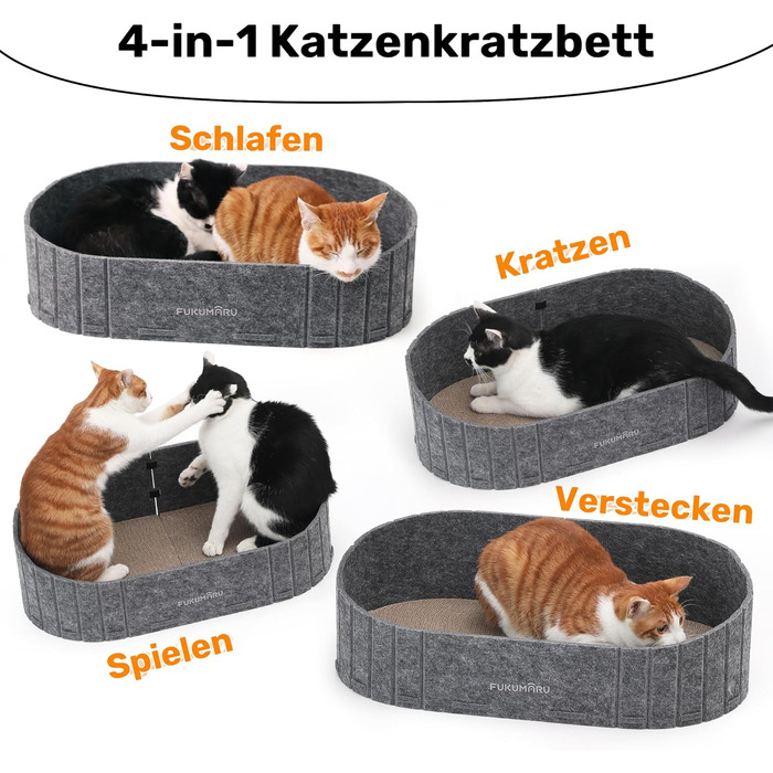 Кразбокс для котів FUKUMARU: диван з картону та фетру, 61 см, сірий