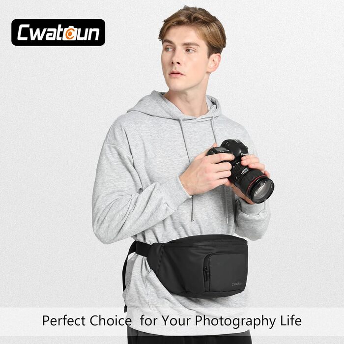 Сумка для DSLR камери Cwatcun, фотосумка на плече, водостійка поясна сумка для фотографа (Чорна, S)