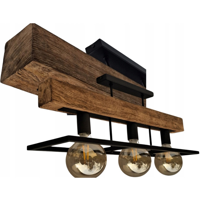 Люстра-ліхтар у стилі лофт з масивною дерев'яною балкою, дерево та метал