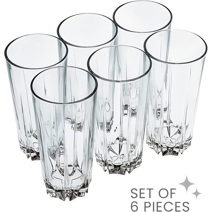 Cocktail Glasses Set of 6, 330ml, Dishwasher-Safe Drinking Glasses, Ribbed Glasses for Cocktails, Water, Juice, Mojito, Long Drinks