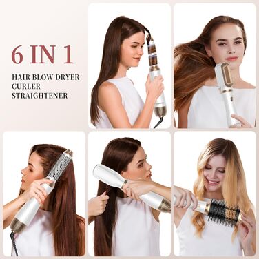 Набір для укладки волосся 6 в 1 Airstyler: фен-щітка, дифузор, локони, об'єм, випрямлення, сушка (білий/сірий)