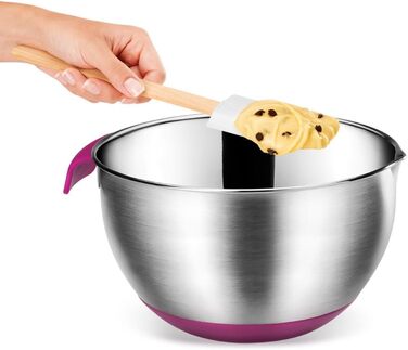 Metaltex 23514610080 Mixing Bowl, 2.8 l, non-slip, stainless steel, silver and pink, 20 x 20 x 11.5 cm