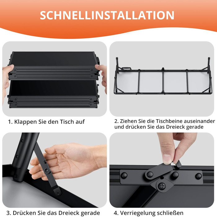 Складний кемпінговий стіл FUNYKICH 116x40x26 см, алюмінієвий, з MDF стільницею, чорний - для пікніка, пляжу, балкону