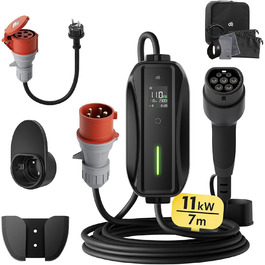 Мобільна зарядна станція для електромобілів Dé 11 кВт (3 фази, 7м, 6-16A) з регулюванням потужності, кабель CEE 16A на Typ 2, сумісна з Model Y/3, ID.3/4/5, MG4, EX30, e-up, e-tron, Zoe та іншими електромобілями