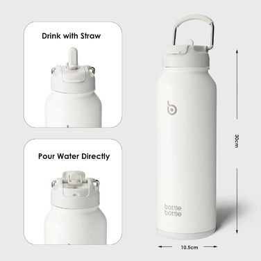 BOTTLE BOTTLE Insulated Water Bottle with Straw, Sports Stainless Steel Water Bottle with Handle Lid, Outdoor Sports Bottle for Pills, 1L (White)