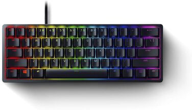 Клавіатура Razer Huntsman Mini (Red Switch) - Компактна ігрова клавіатура 60% (Lineare оптико-механічні перемикачі, Doubleshot PBT-клавіші, знімний USB-C кабель) QWERTZ DE-розкладка | Чорний