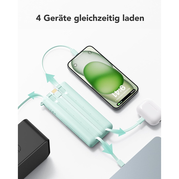 Power Bank VRURC 20000mAh з USB-C, 22.5W, LED дисплей - Зовнішній акумулятор для iPhone, Huawei та інших (Зелений)