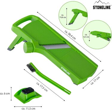 Набір для нарізки овочів STONELINE V: 9 частин для нарізки скибочками, соломкою, кубиками, спіралями. З нержавіючої сталі, з 5 насадок, овочевий слайсер, тертак, фрі-нарізач, мандоліна, кухонний овочевий слайсер (зелений, 3 шт.)