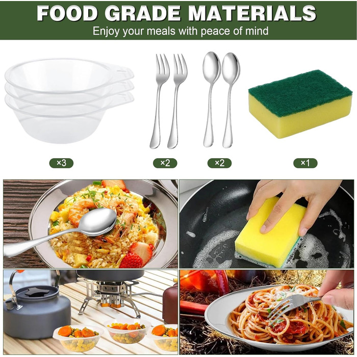 Набір кухонного посуду для кемпінгу: 15 предметів, чорний. Ідеально для пікніків, походів та кемпінгу. Включає казанок, сковорідку, чайник та інше.