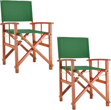 Casaria® Garden Chairs 2-Piece Set Wood Folding Weatherproof 320kg Load Capacity Armrests Cover Folding Chair Cannes FSC® Eucalyptus Garden Balcony Camping (2x, Green)