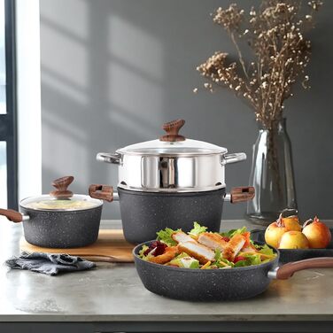 Набір каструль та сковорідок DishDelight з антипригарним покриттям для індукційних плит (12 шт.)