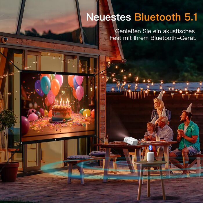 Портативний проєктор Mini Beamer: 1080P Full HD, 600 ANSI, WiFi 6, Bluetooth, 4K, автофокус, корекція трапеції, 50% зум, 360° обертання для дому та мобільного використання