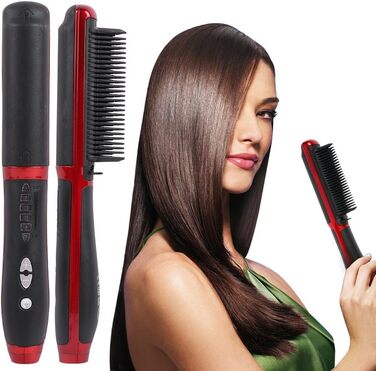 Випрямляч для волосся Pro-Ion: щітка для випрямлення волосся, анти-опік, стилінг (червоний)